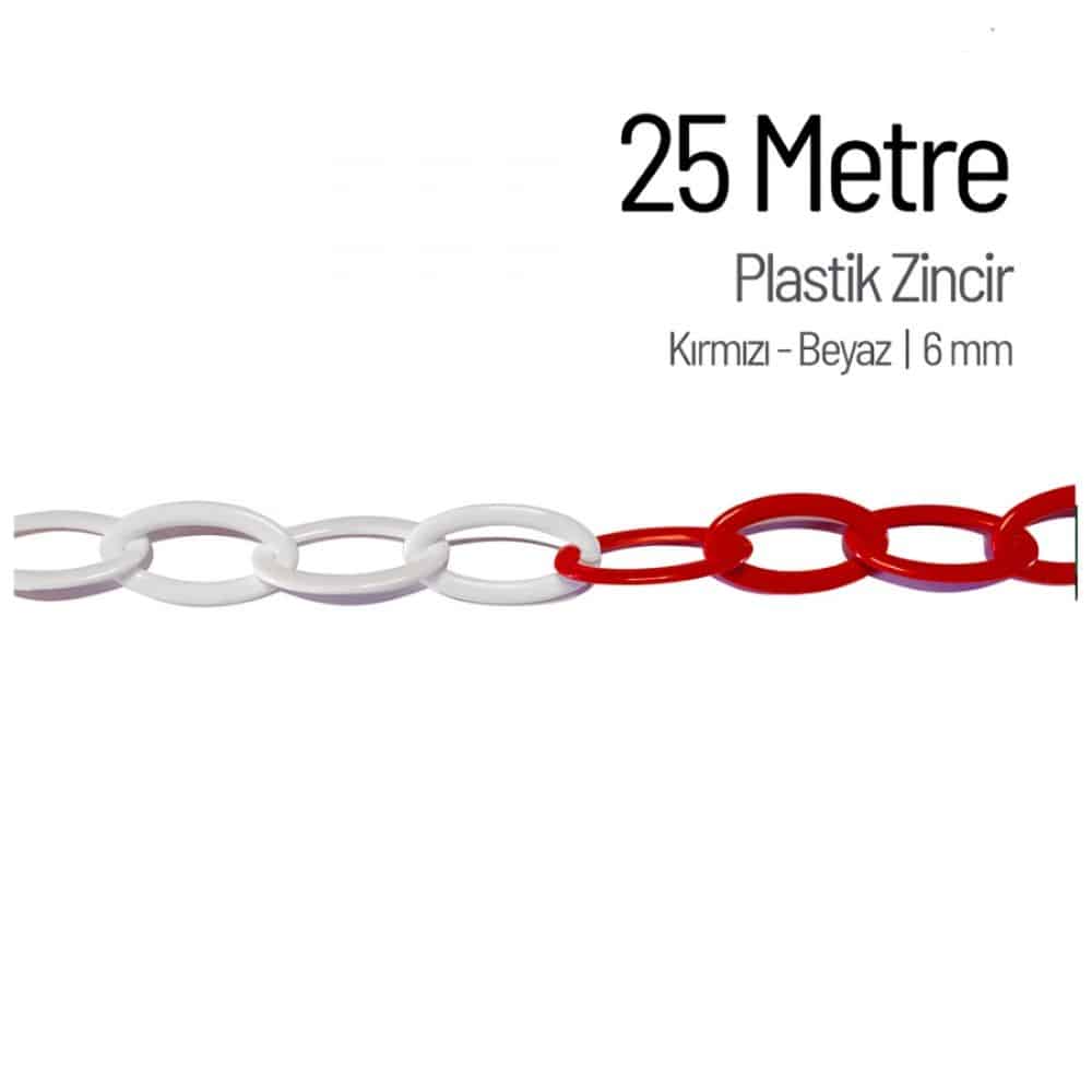 25 Metre Kırmızı Beyaz Plastik Zincir 6mm