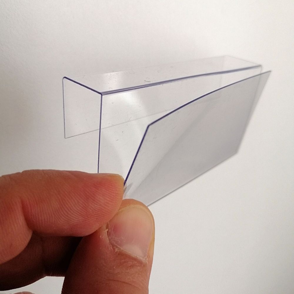 Ahşap Rafa Dik Geçmeli Şeffaf PVC Etiketlik 10x4cm – 18mm