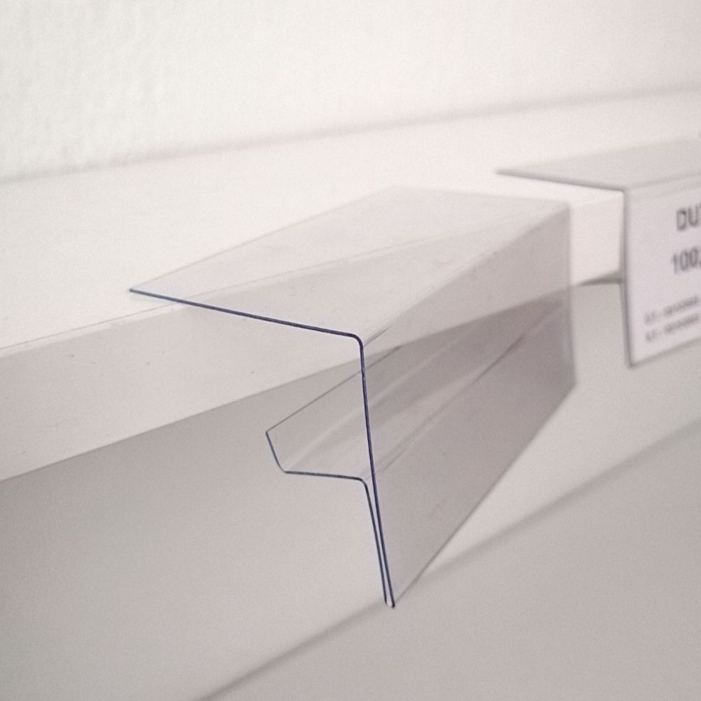 Ahşap Rafa Geçmeli Şeffaf PVC Etiketlik 8x4cm – 18mm