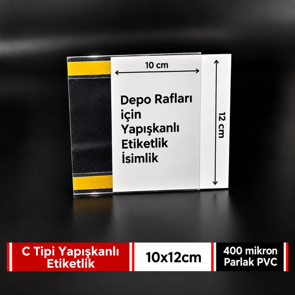 C Tipi Yapışkanlı PVC Şeffaf Etiketlik 10x12cm