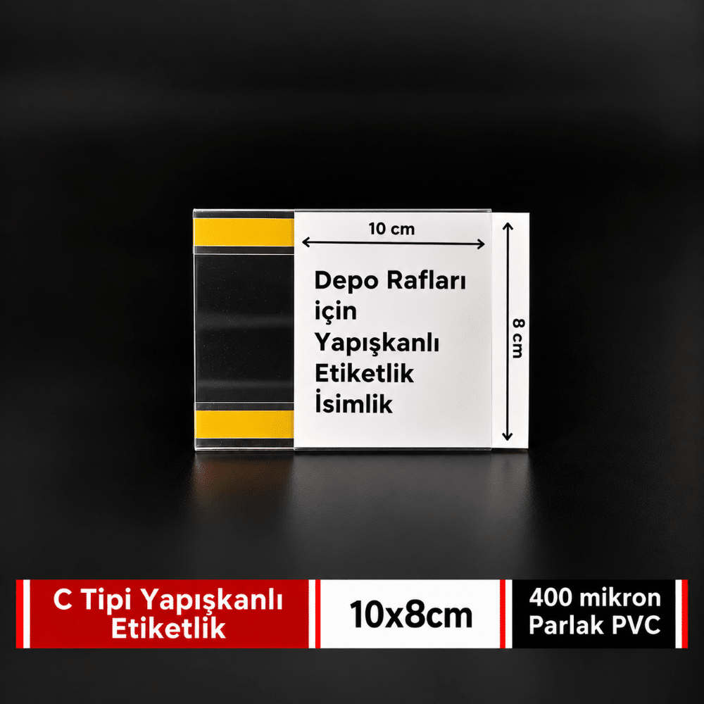 C Tipi Yapışkanlı PVC Şeffaf Etiketlik 10x8cm