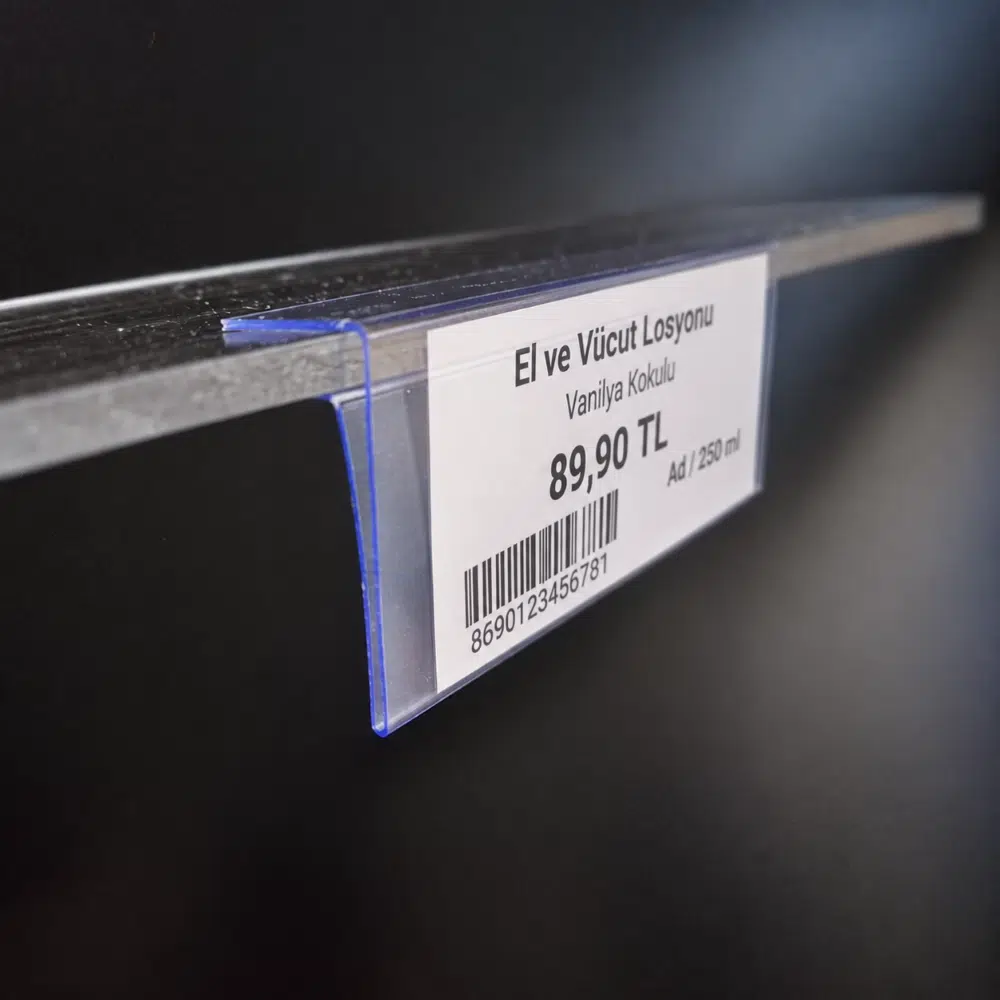Cam Rafa Geçmeli Şeffaf PVC Etiketlik 10x4cm – 5-6mm
