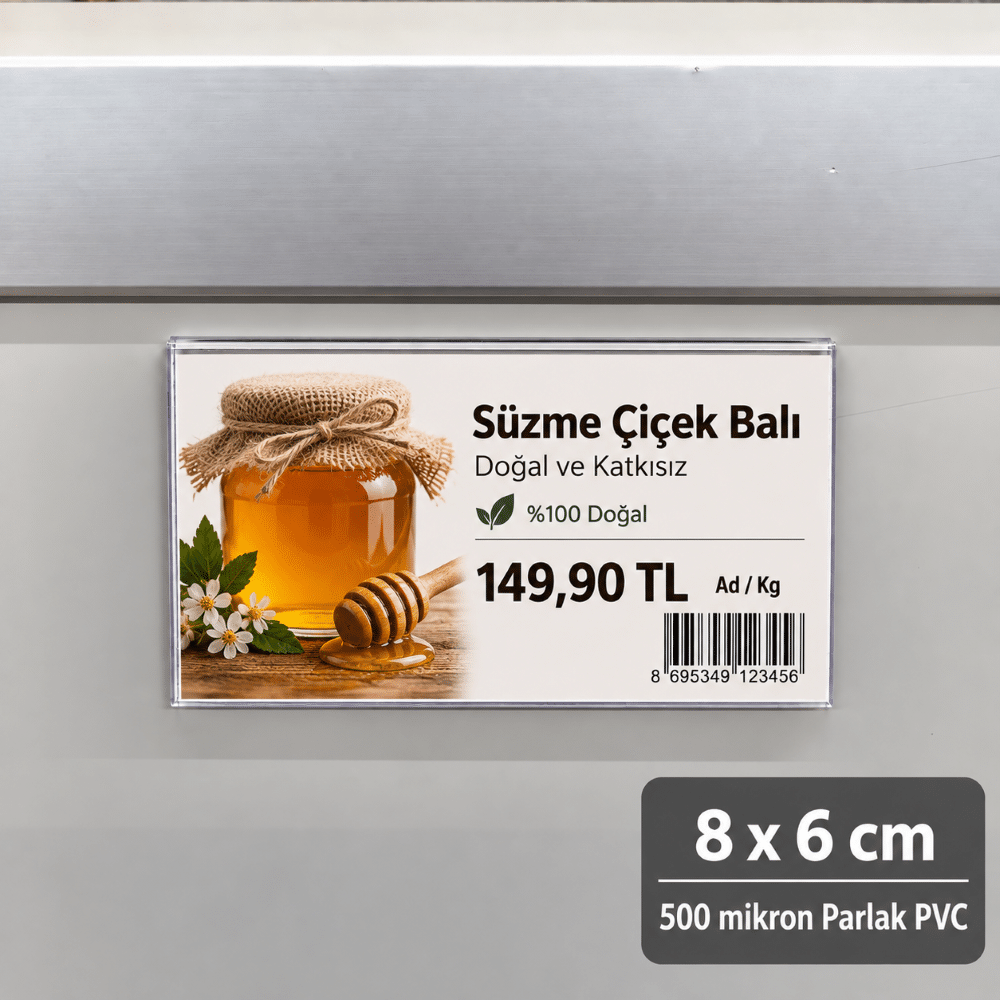 Cep Tipi Mıknatıslı Şeffaf Etiketlik 8x6cm (U Tipi)