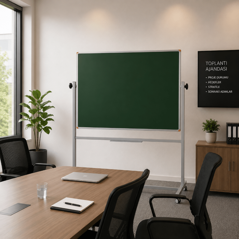 Emaye Yüzey 360° Dönerli Mobil Yazı Tahtası 90x120cm Yeşil