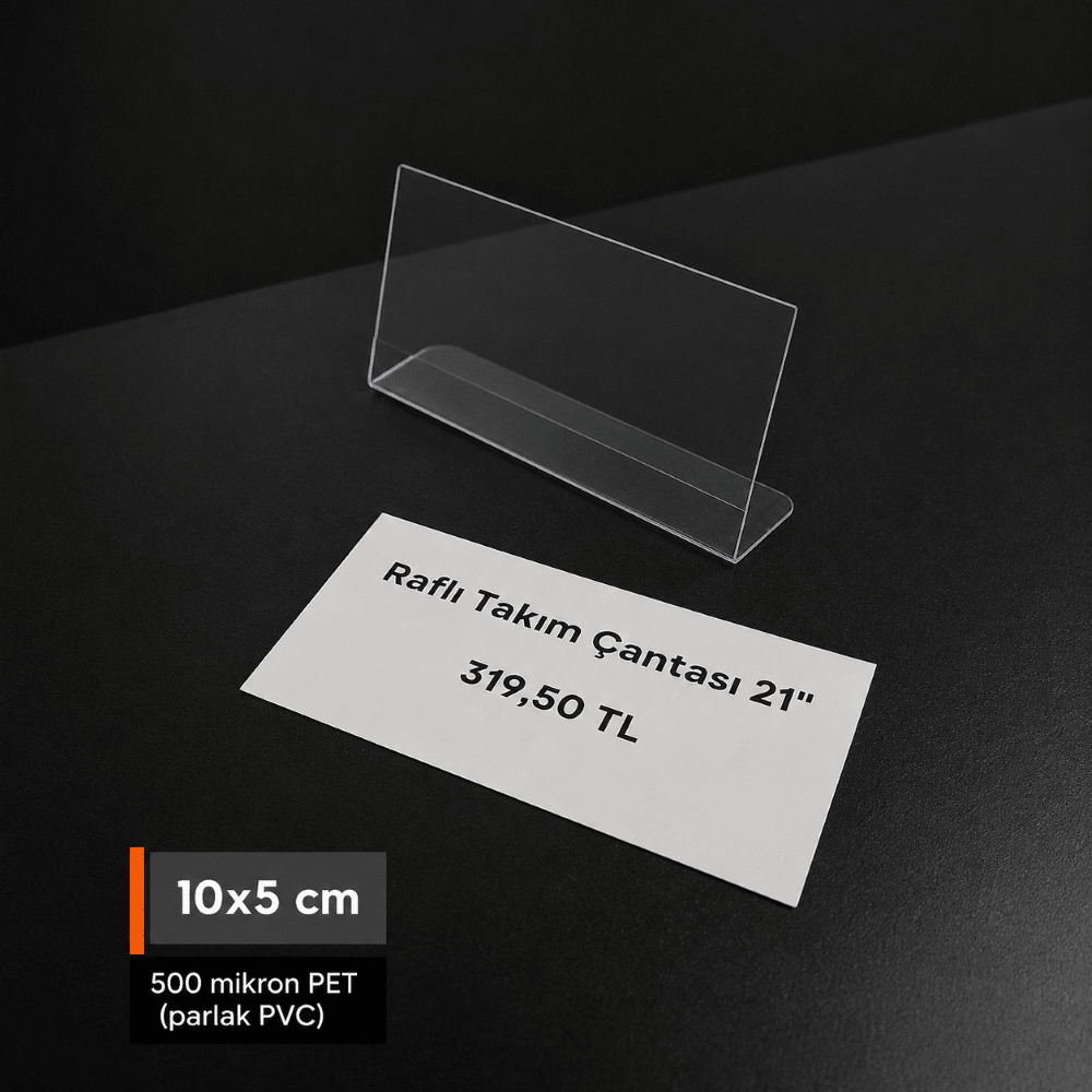L Tipi Şeffaf PVC Etiketlik 10x5cm Yatay