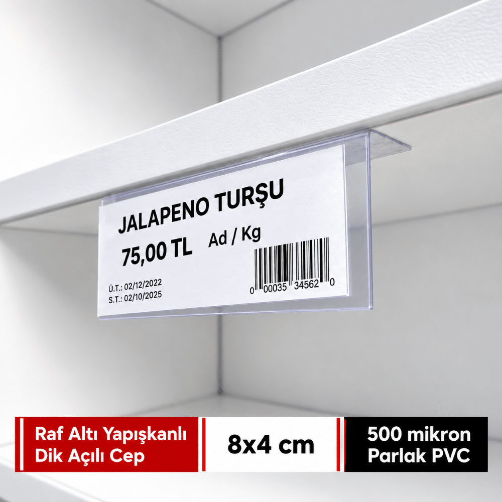 Raf Altı L Tipi Yapışkanlı PVC Şeffaf Etiketlik 8x4cm