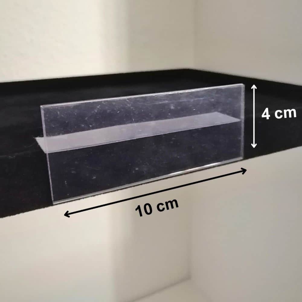 Raf Önü Dik Siperli Yapışkanlı PVC Şeffaf Etiketlik 10x4cm