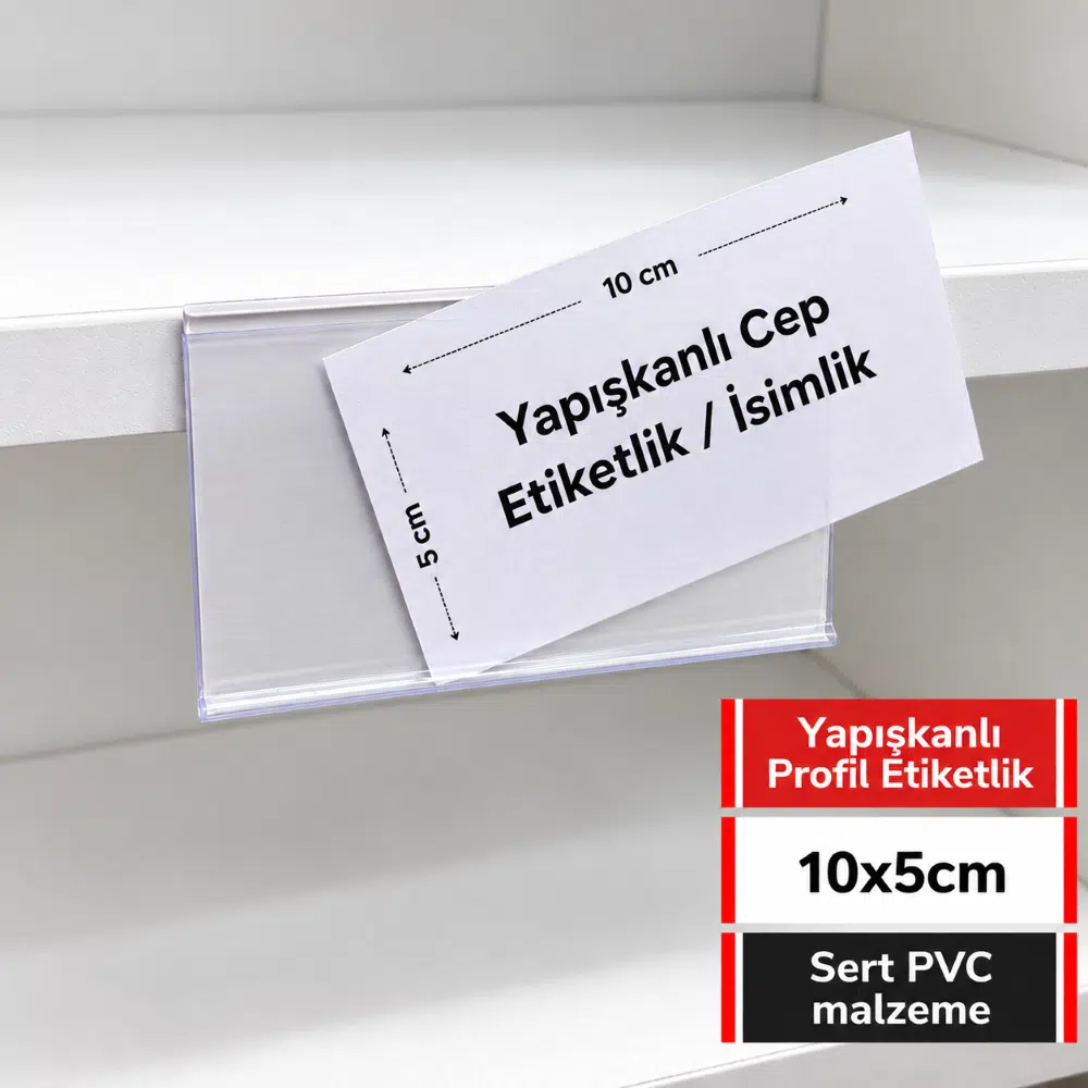 Raf Önü Yapışkanlı PVC Şeffaf Profil Etiketlik 8x4cm