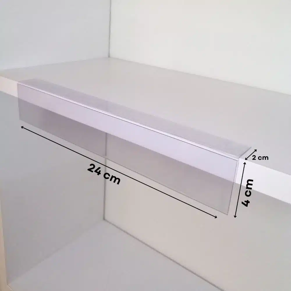Raf Üstü L Tipi Yapışkanlı PVC Şeffaf Etiketlik 24x4cm