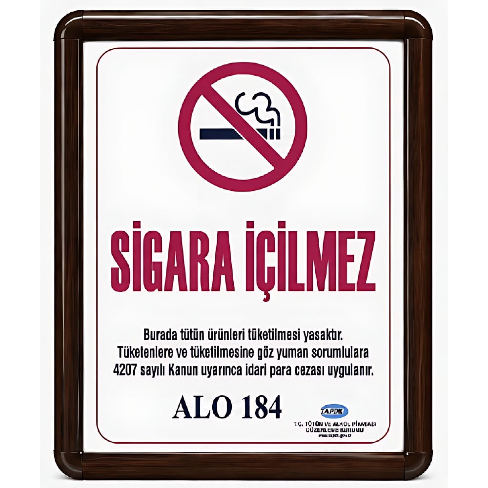 Sigara İçilmez Levhası B2 (50x70cm) Alüminyum çerçeveli (Ahşap Görünümlü)