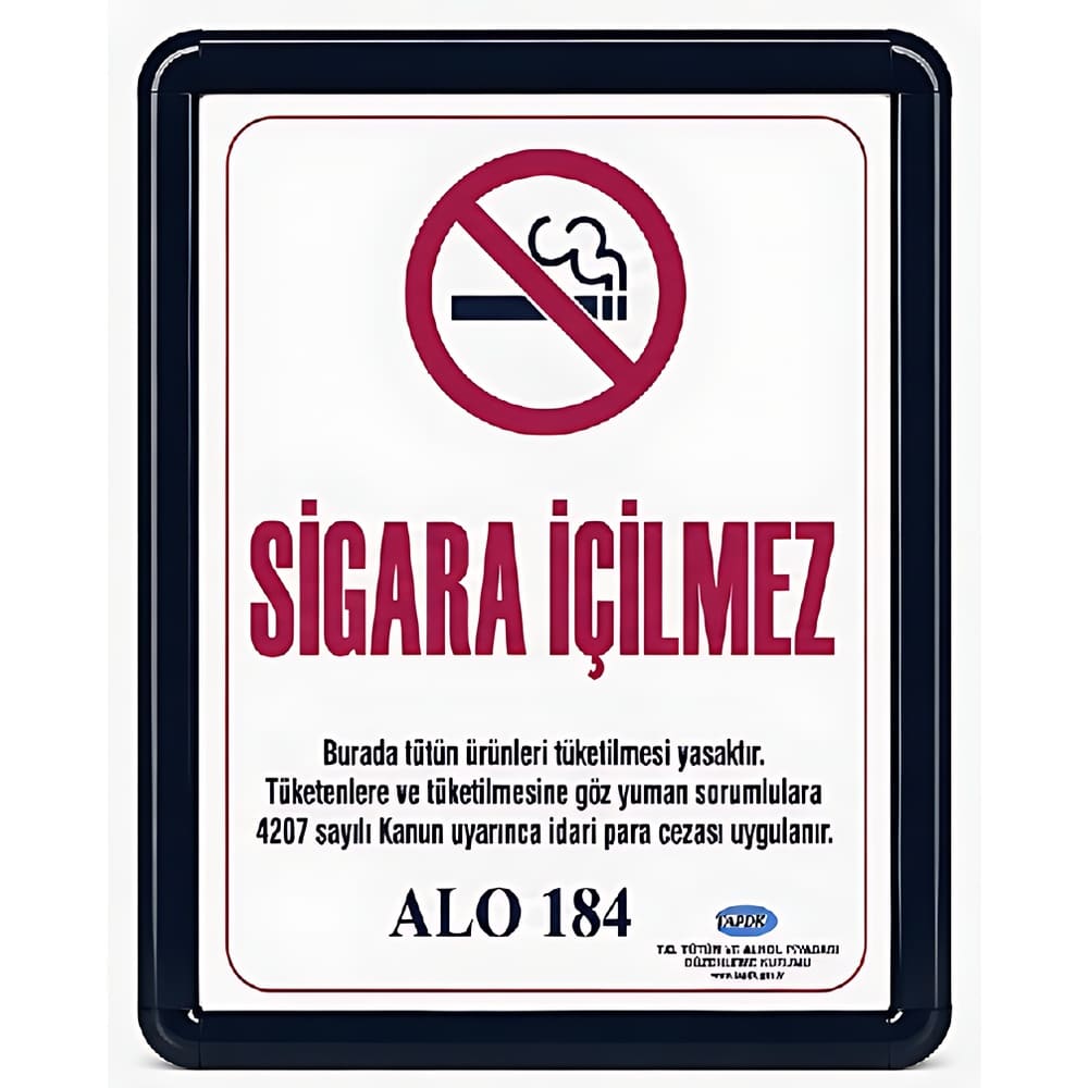 Sigara İçilmez Levhası B2 (50x70cm) Alüminyum çerçeveli (Siyah)